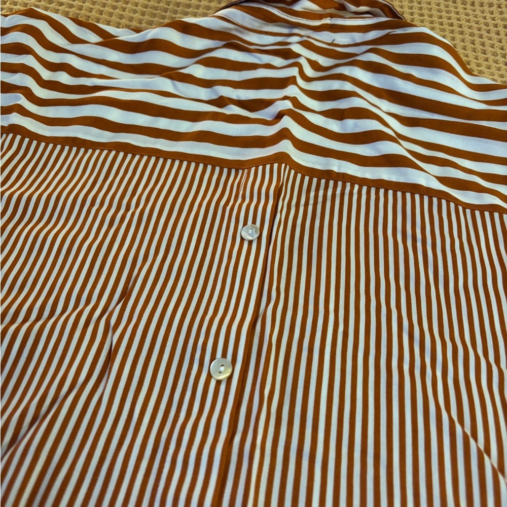 NWT Jane+Delancey Women’s Short-Sleeve Striped Orange & White Button-Down Blouse - Picture 10 of 14